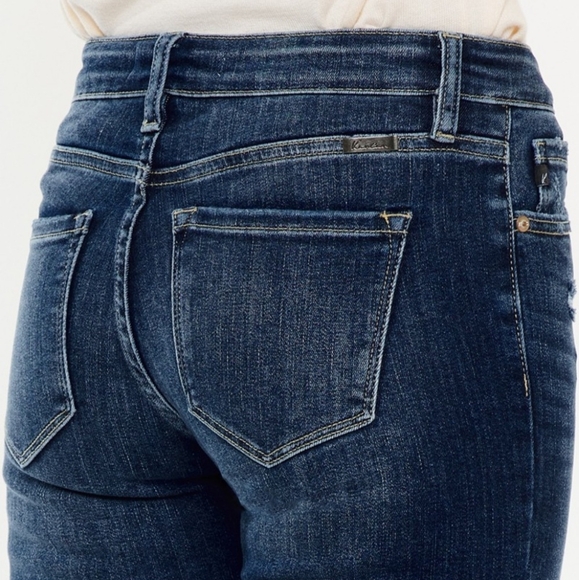 KanCan Mid-Rise Jeans Slim Fit Tapered Flare Button Fly Distressed Denim Pants - Picture 4 of 13